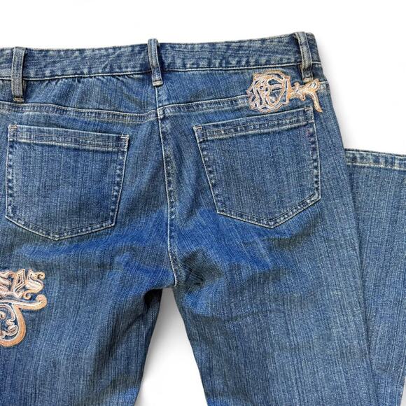 Y2k mcbling mall core embroidered "Rock n' Rose" low rise blue jeans wmns 4P 29" - Picture 4 of 8
